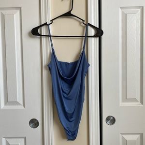Trendy cowl neck silky bodysuit